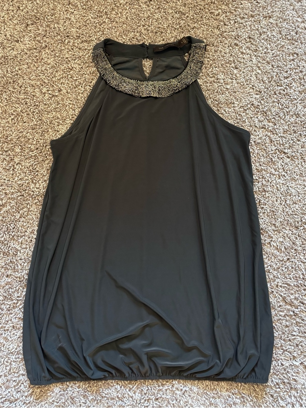 The Limited Dark Gray Beaded Halter Neck Tank